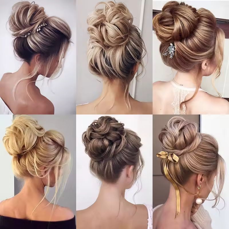 Azqueen Synthetic Messy Bun Chignon Donut Gary Brown Color Hair Bun Pad Elastic Hair Rope Rubber Band Hair Extensions - Image 6