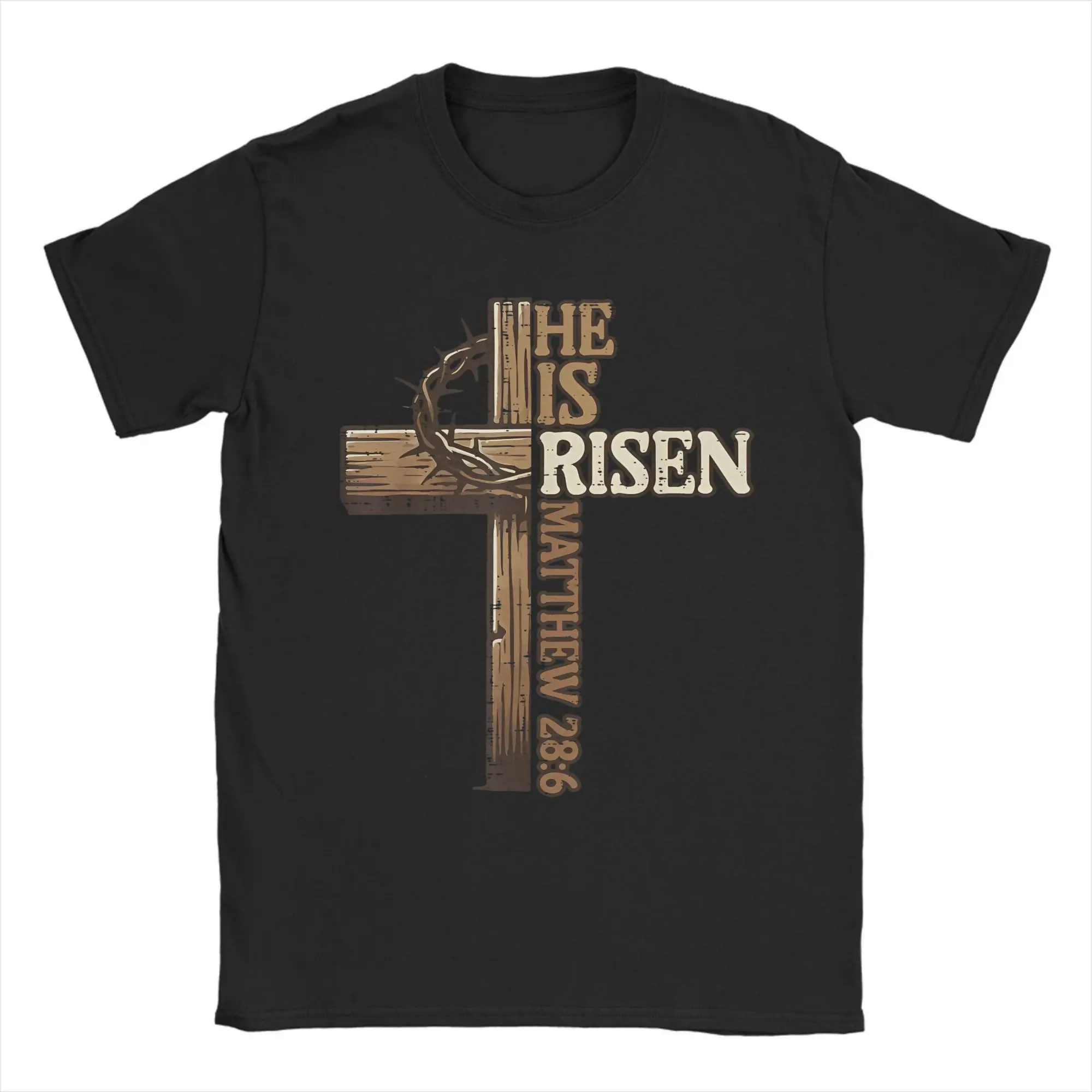 Harajuku T-Shirt Summer Easter Cross Fashion T Shirts He Is Risen Jesus Christian Cotton Man Y2K Basic Design Short Sleeve Tees