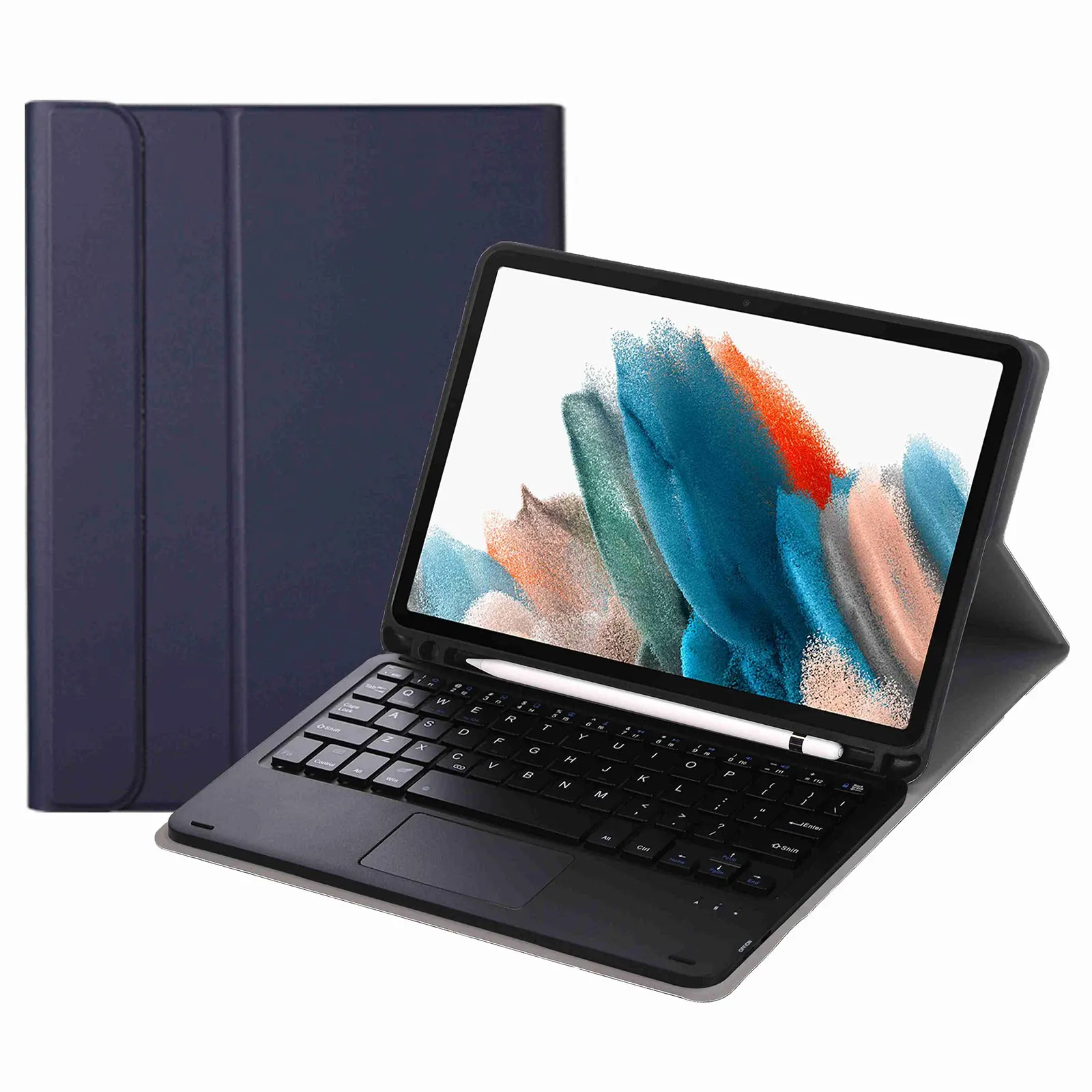 A08B-A for Samsung Galaxy Tab A8 10.5 (2021) / (2022) SM-X205 / X200 Keyboard with Touchpad Pen Slot Design Leather + TPU Tablet