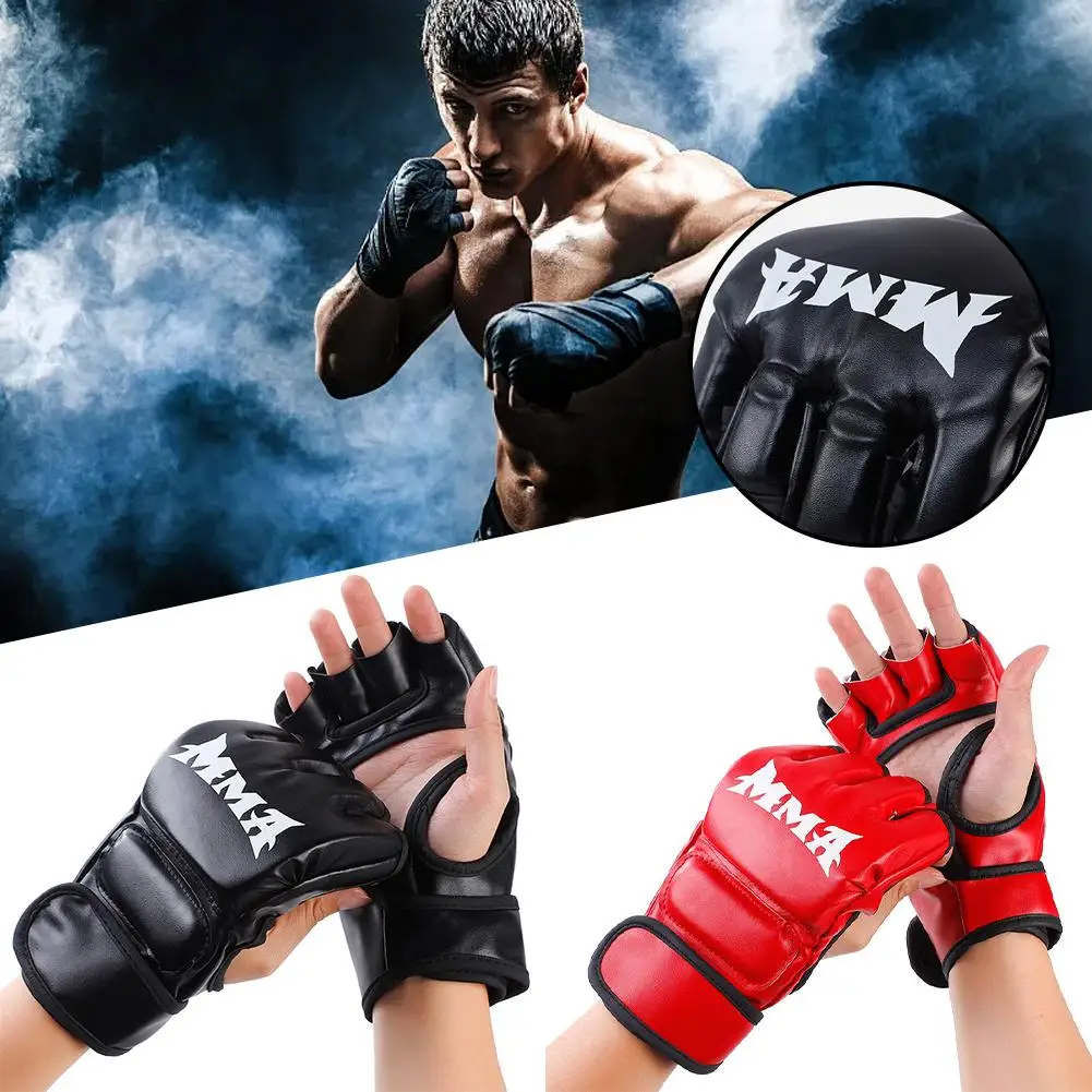 1 Pair Thick Boxing Gloves, MMA Gloves, Half Finger Mitts, Punching Training Muay Professional Equipment Thai Bag, Kickboxi T3X4