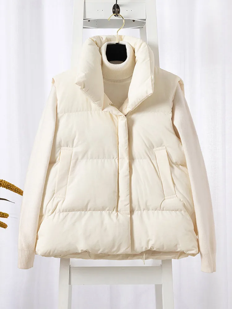 

Женский жилет, парки, однотонные куртки без рукавов, толстые жилеты на молнии с карманами и воротником-стойкой, пальто, теплая элегантная женская парка