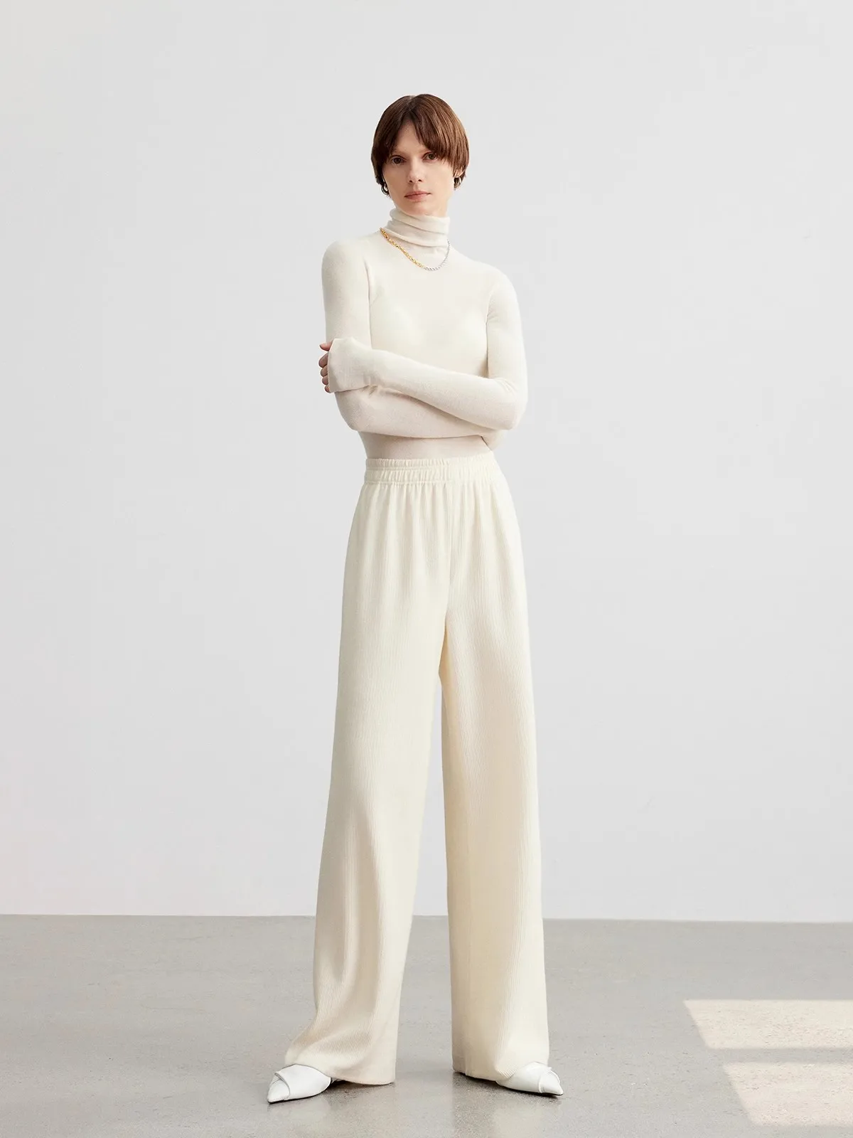 Afslankend effect Wolmix Luchtige wijde pijpen Casual broek Dames Faion Herfst 2025, Nieuwe Sle Woon-werkverkeer Eenvoudig Asymmetrisch