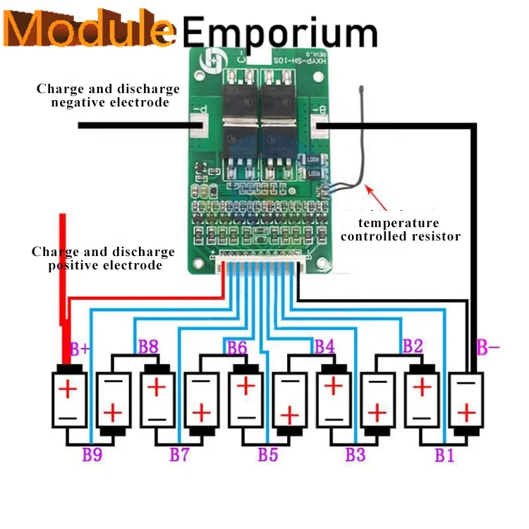 10S Temperature Control BMS Polymer 15A 42V Lithium Battery Protection Board With Balanced Power Module