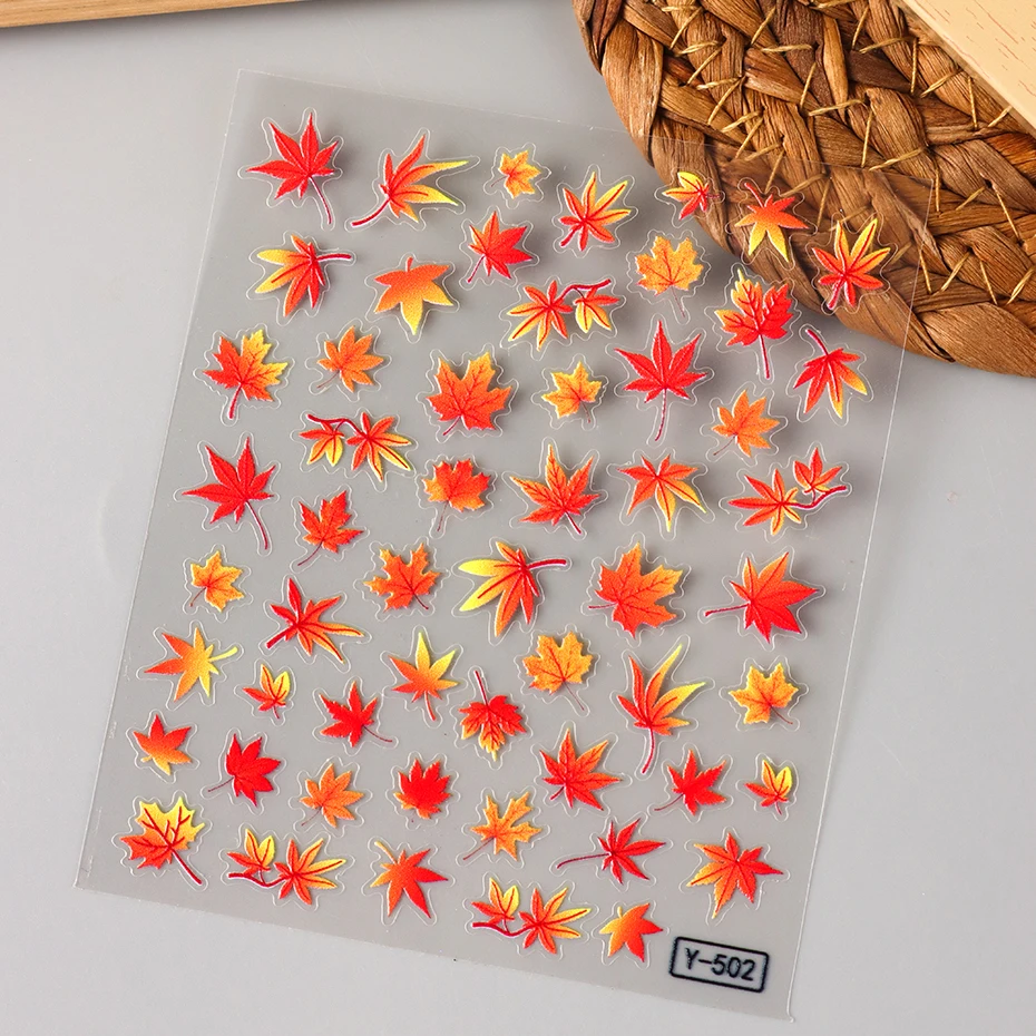 2 Stück Herbst-Ahornblatt-Nagelaufkleber, Herbstliche Orange-Rot-Gelbe Ahornblätter Nagelsticker, Thanksgiving Nagelkunst-Dekorationen, Maniküre – Detail 5