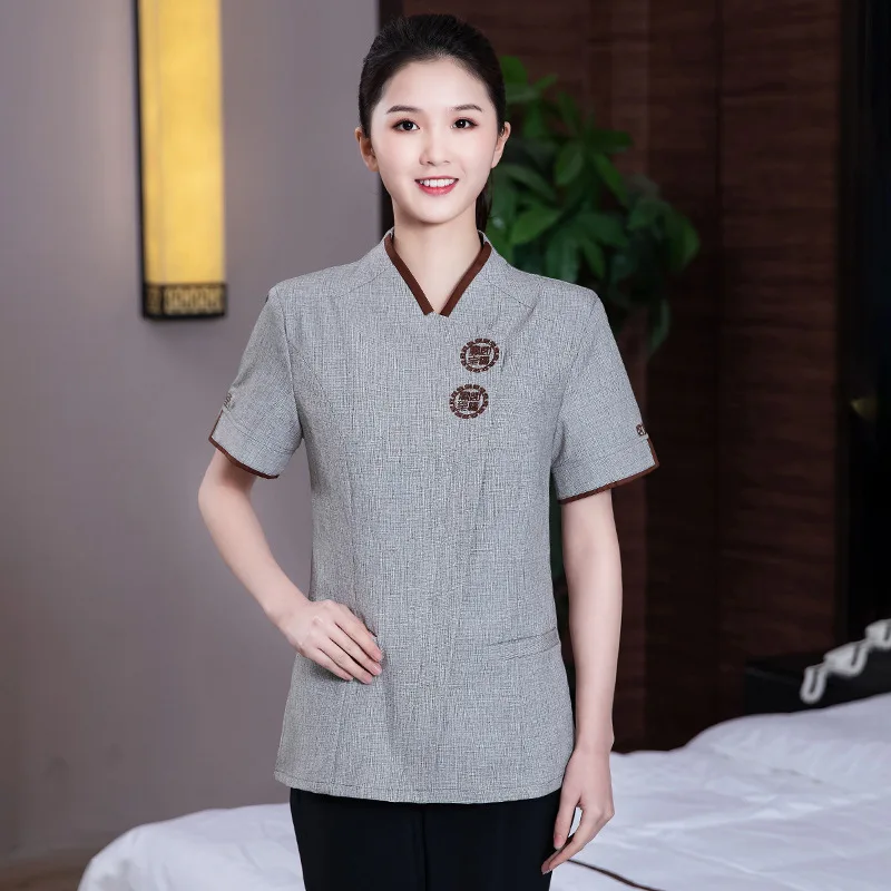 ホテルの床掃除おばさん作業服半袖夏薄い通気性モールプロパティゲストハウスクリーナー服