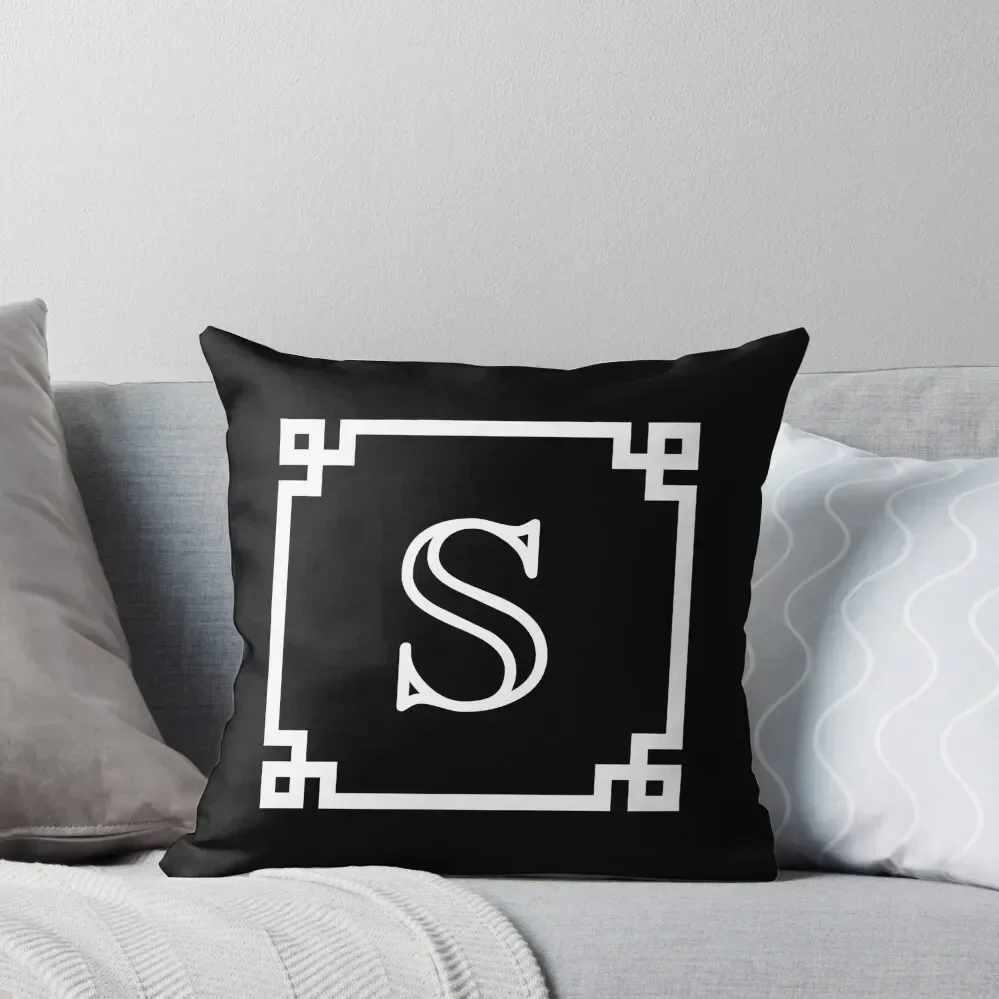 

White Monogram S In A White Greek Key Frame Throw Pillow luxury decor Pillowcases Bed Cushions pillow