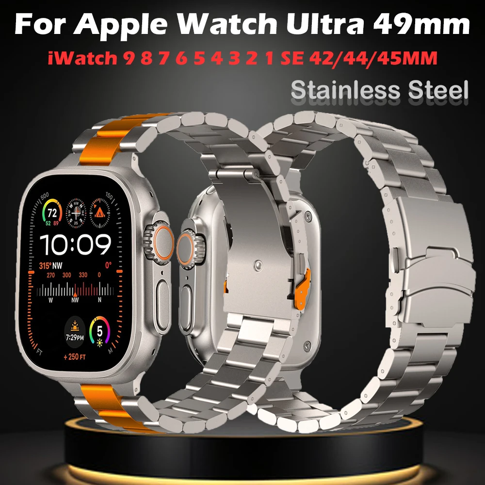 Apple için paslanmaz çelik şerit izle Ultra 49mm erkekler iş bilezik için iWatch 10 9 8 SE Ultra 42 45 44 46mm Watchband Correa
