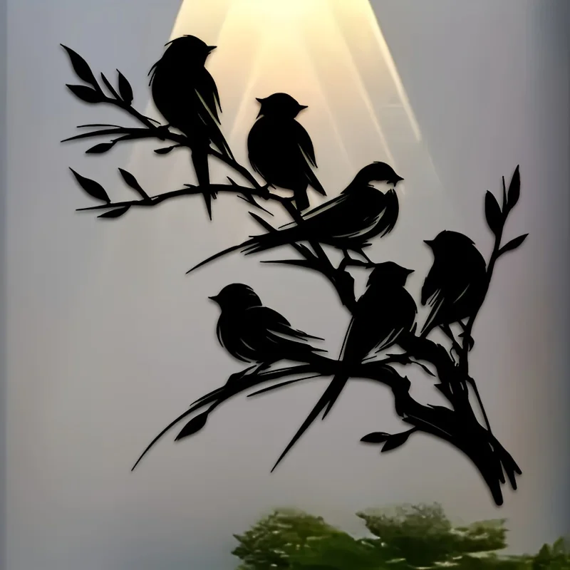 Branch Five Birds Iron Wall Art Handcrafted Nature Inspired Metal Sculpture Rustic Decor Durable Bird Themed Gift Ornament