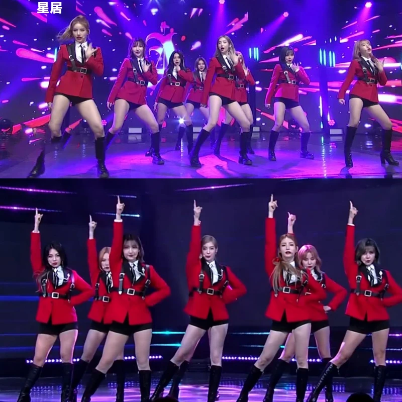 Kpop Women Group Sexy Outfits Jazz Dancewear Concert Dancer Cheerleader Red Blazers Hip Hop Slim Black Shorts Club Stage Costume