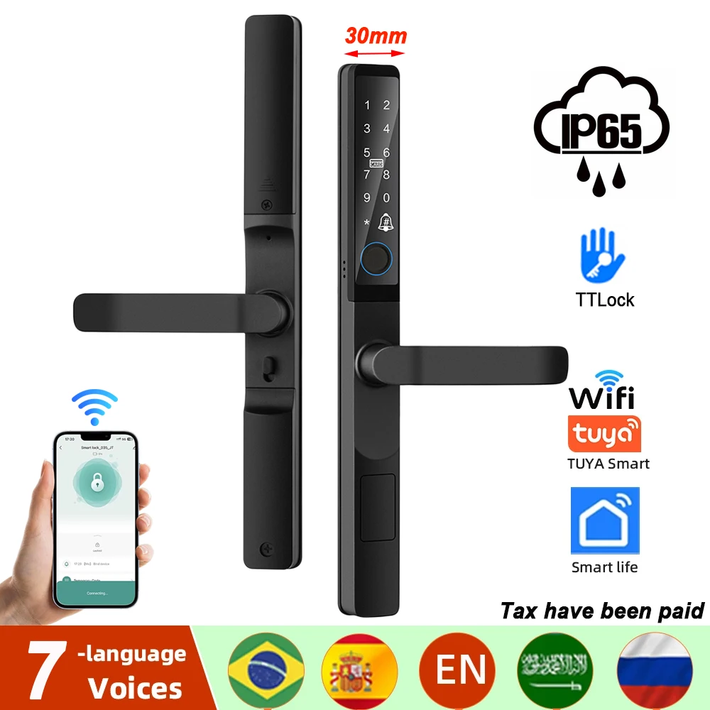 IP65 Waterproof  Outdoor Smart Lock with Keyless Entry Door Lock Handle Ultra-thin Biometric Door Lock Free App Remote  Control