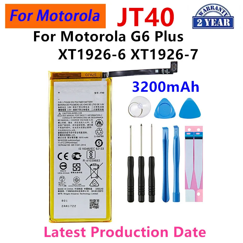 

100% Original JT40 3200mAh Battery For Motorola Moto G6 Plus G6P G6+ XT1926-6 XT1926-7+Tools