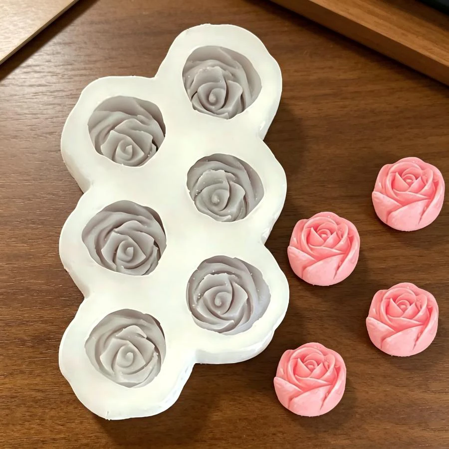 6-teiliges Set Rosenblüten-Silikonformen, 3D Mini-Blumen-Kerzen-Gips-Seifen-Gießform, DIY Schokoladen-Gummibärchen-Kuchenformen – Detail 6