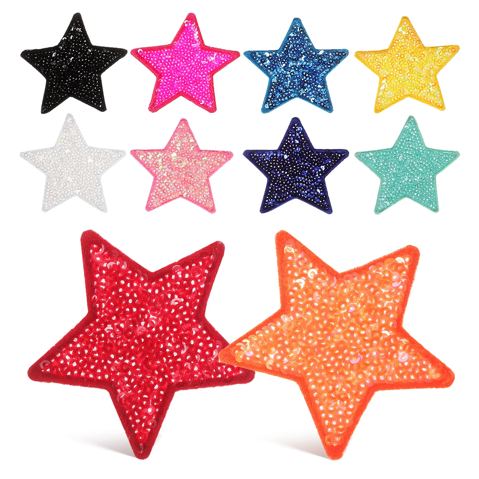 

10 pcs Five Pointed Star Cloth Patch Sequin Applique Iron On Patches Embroidered Fabric Appliques Sew Backpack Clothing