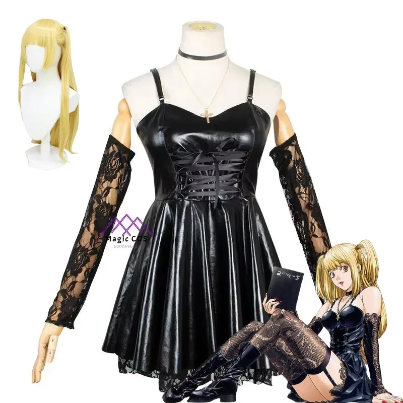 

Anime Death Note Cosplay Misa Amane Costume Lmitation Leather Handmade Neck Jewelry Stockings Necklace Uniform Comfortable Fit