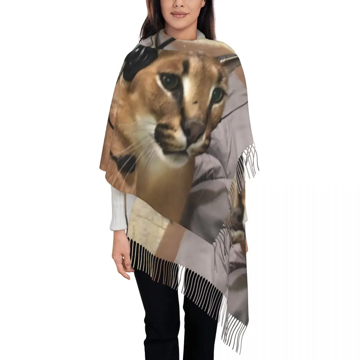 

Customized Printed Big Floppa Scarf Men Women Winter Fall Warm Scarves Funny Caracal Cat Shawls Wraps