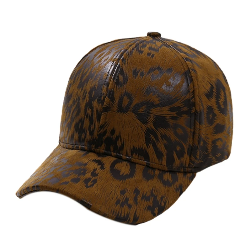 Simple Leather Baseball Leopard Print Baseball Adjustable Travel Sport All-match Show Face Small