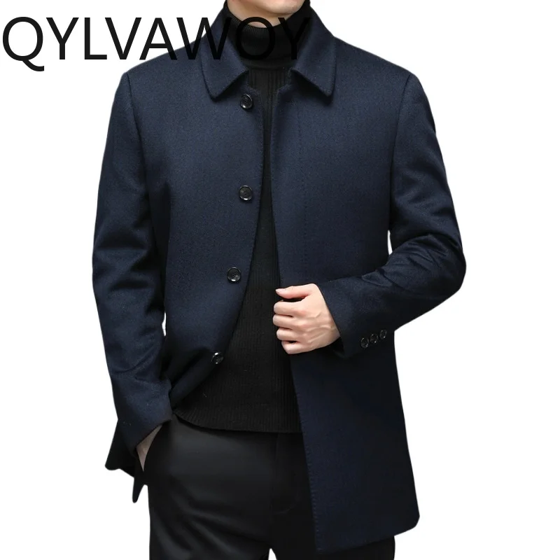 

Мужская куртка QYLVAWOY: шерстяное пальто-тренч с кашемиром, высококачественная верхняя одежда с пуховым утеплителем для мужчин, деловой стиль, новинка