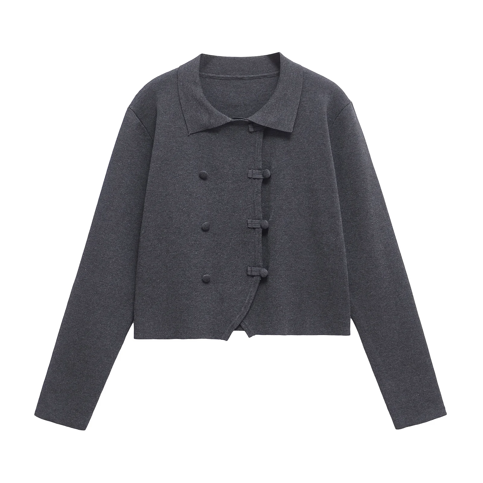 

ZAB Autumn New Women's Faionable Knitted Double-breasted Outerwear Street Sle Long Sve irt Collar Polyester Fiber