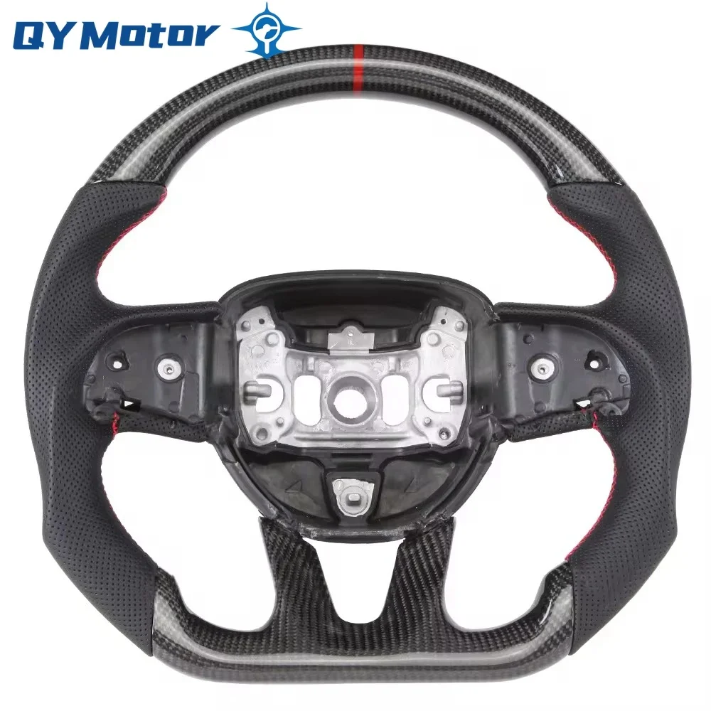 Heated Real Carbon Fiber Steering Wheel Perforated Leather For Dodge Challenger Charger SRT HELLCAT 2015‑2022