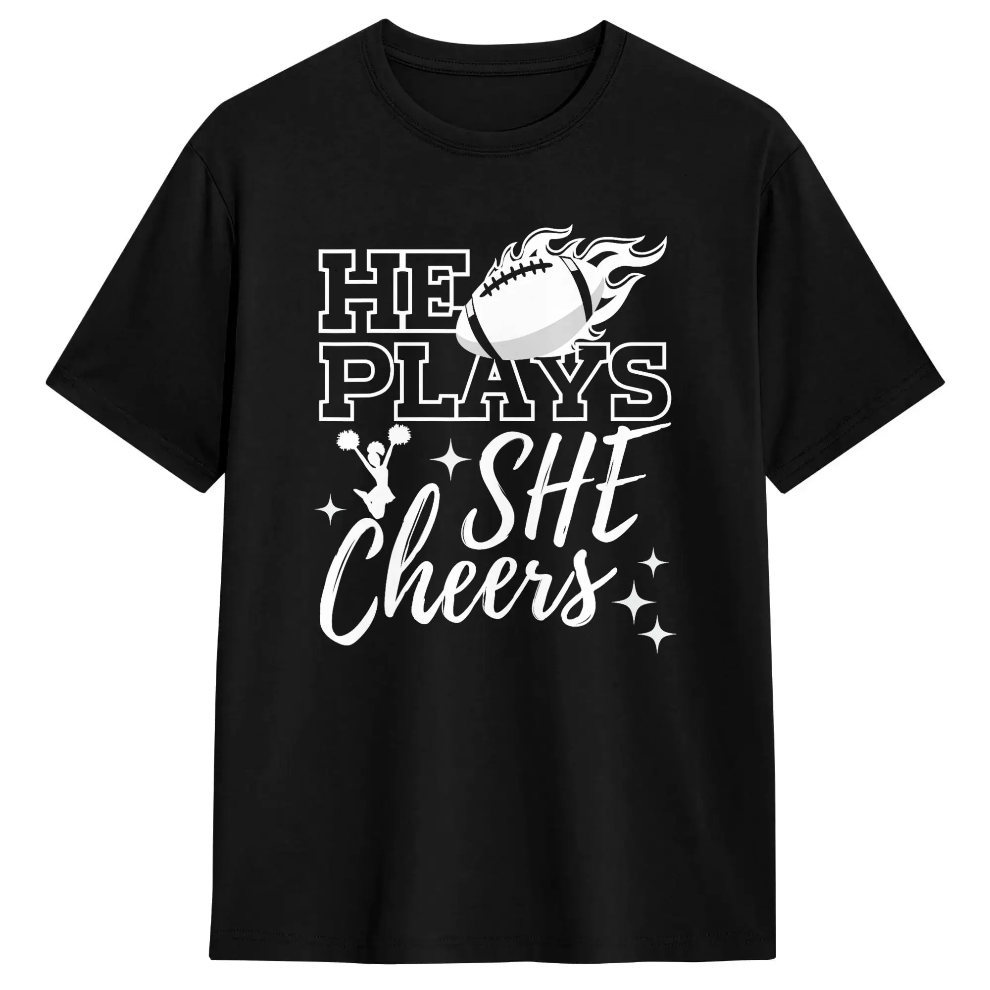 Couple T-Shirt He Plays She Cheers High School Football Player Cheerleade T-Shirts Hipster  Summer Tee Shirt Y2K Fun Cotton Tops