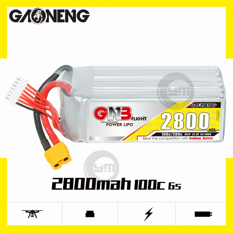 Gaoneng Gnb 2800Mah 2S/3S/4S/5S/6S 7.4V/11.1V/14.8V/18.5V/22.2V 100c Lipo Batterij Met Xt60 Plug Voor Fpv race Drone Vaste Vleugel