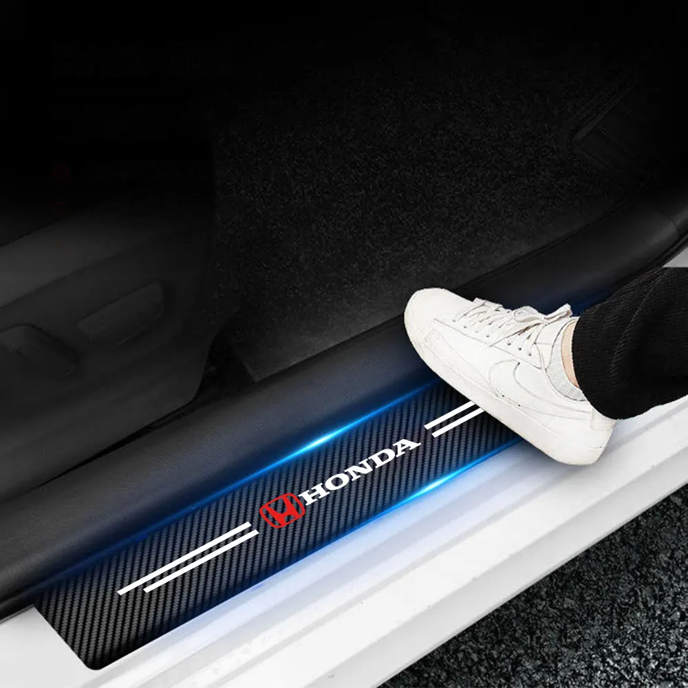 4PC High Quality Carbon Fiber Car Door Sill Protector Strip Sticker For Honda Civic Hrv City Jazz Accord CR-Z VTEC Vezel Insight
