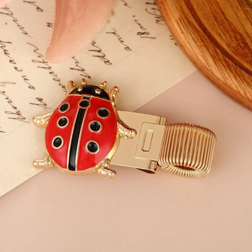 Metal Ladybug Pen Holder Bookmark with Enamel Coating Spring Pen Clips Useful Anti-lost Pencil Holder Student Stationery