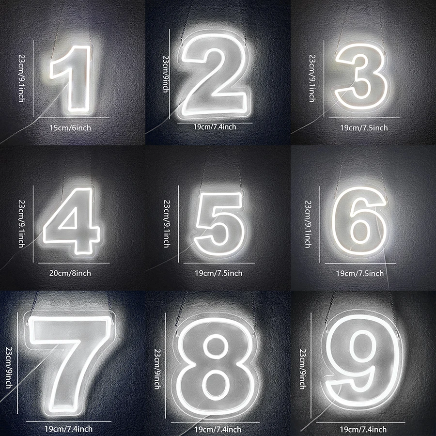 Number Neon Sign for Wall Decore, 0-9 USB Powered Night Light-up Numbers for Birthdays Decor, Party Anniversary, Cafe Bar Decor