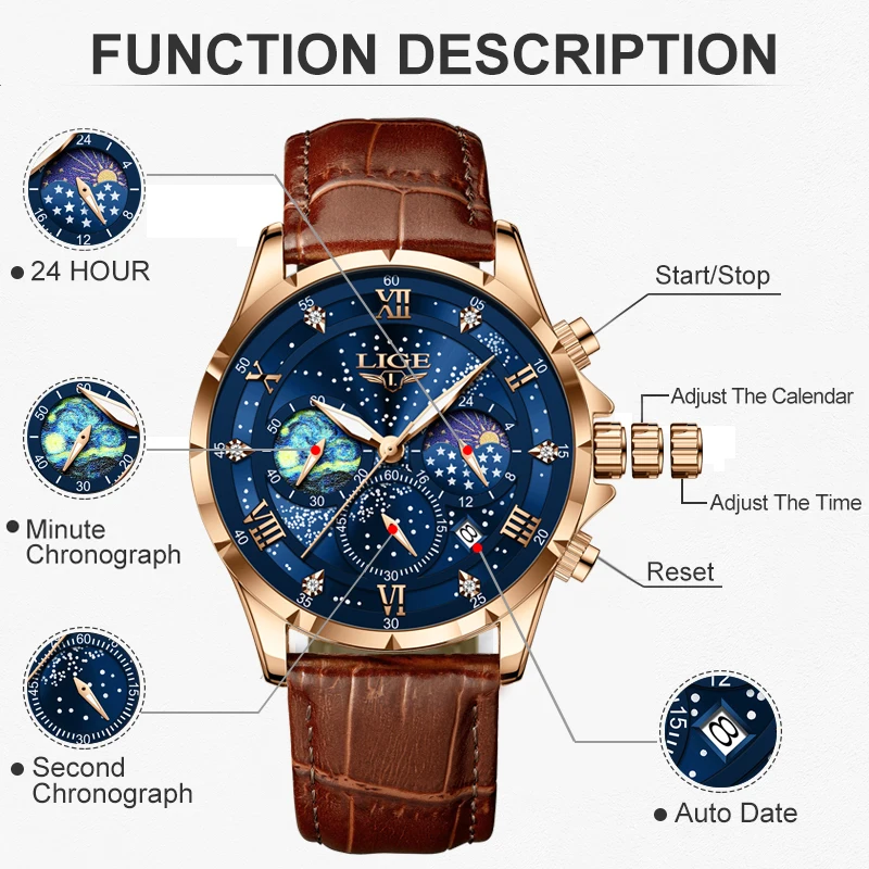 LIGE New 24 Hour Moon Phase Wa - đánh giá và giá Smartwatch Army Watches For Men