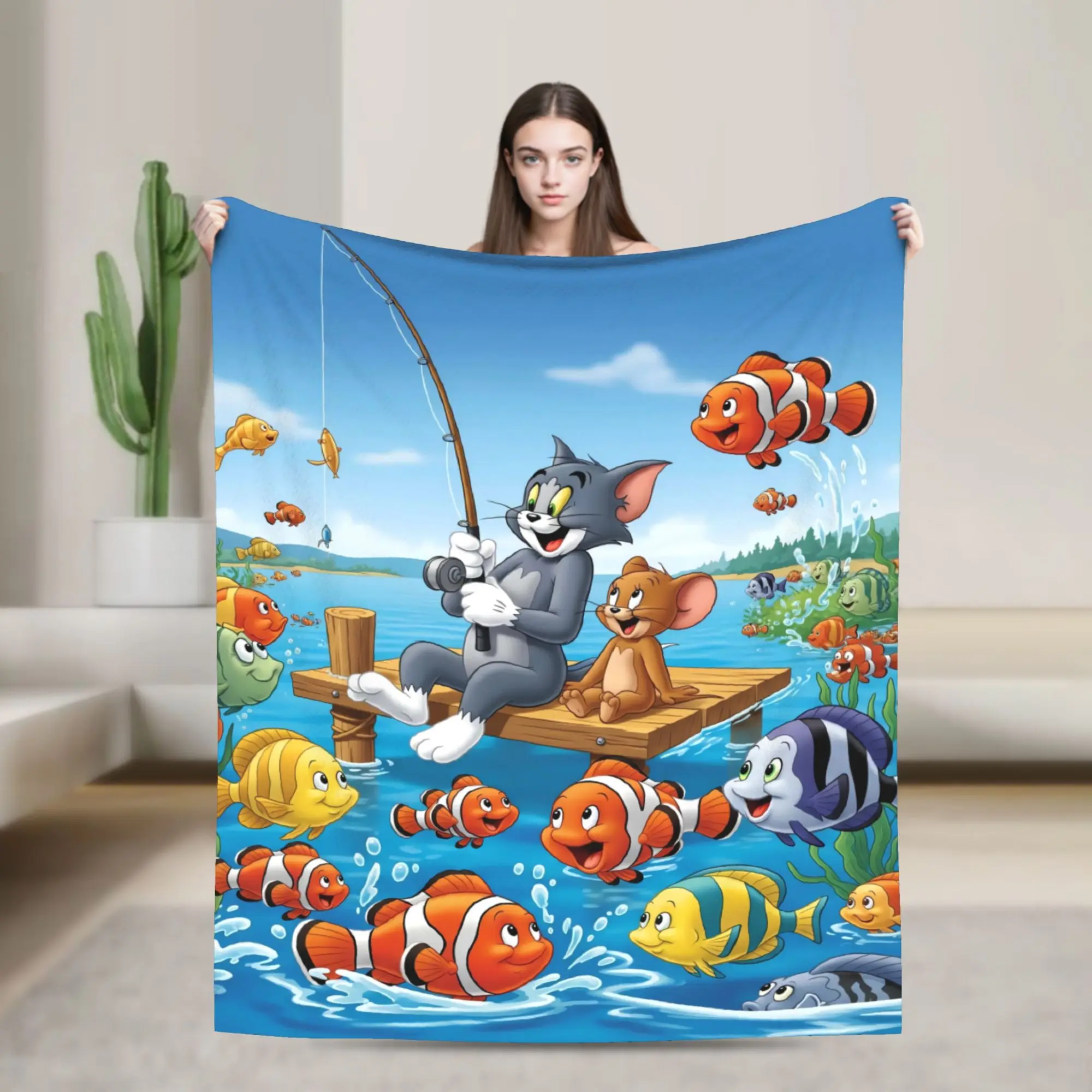 Tom Jerry Underwater Cute Super Soft Blankets  Child Plush Throw Blanket Fluffy Bedroom Flannel Bedspread Sofa Bed Cover