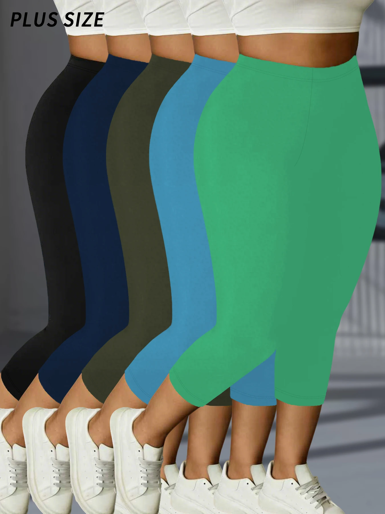 

Комплект из 5 пар супермягких капри-леггинсов больших размеров для женщин, непрозрачные, для тренировок, бега, йоги и занятий спортом