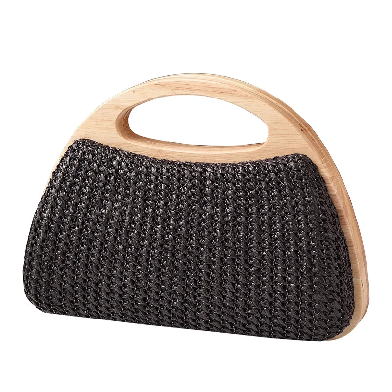 

Straw - woven solid wood handle women's bag, summer beach vacation handbag, fresh - style women's bag