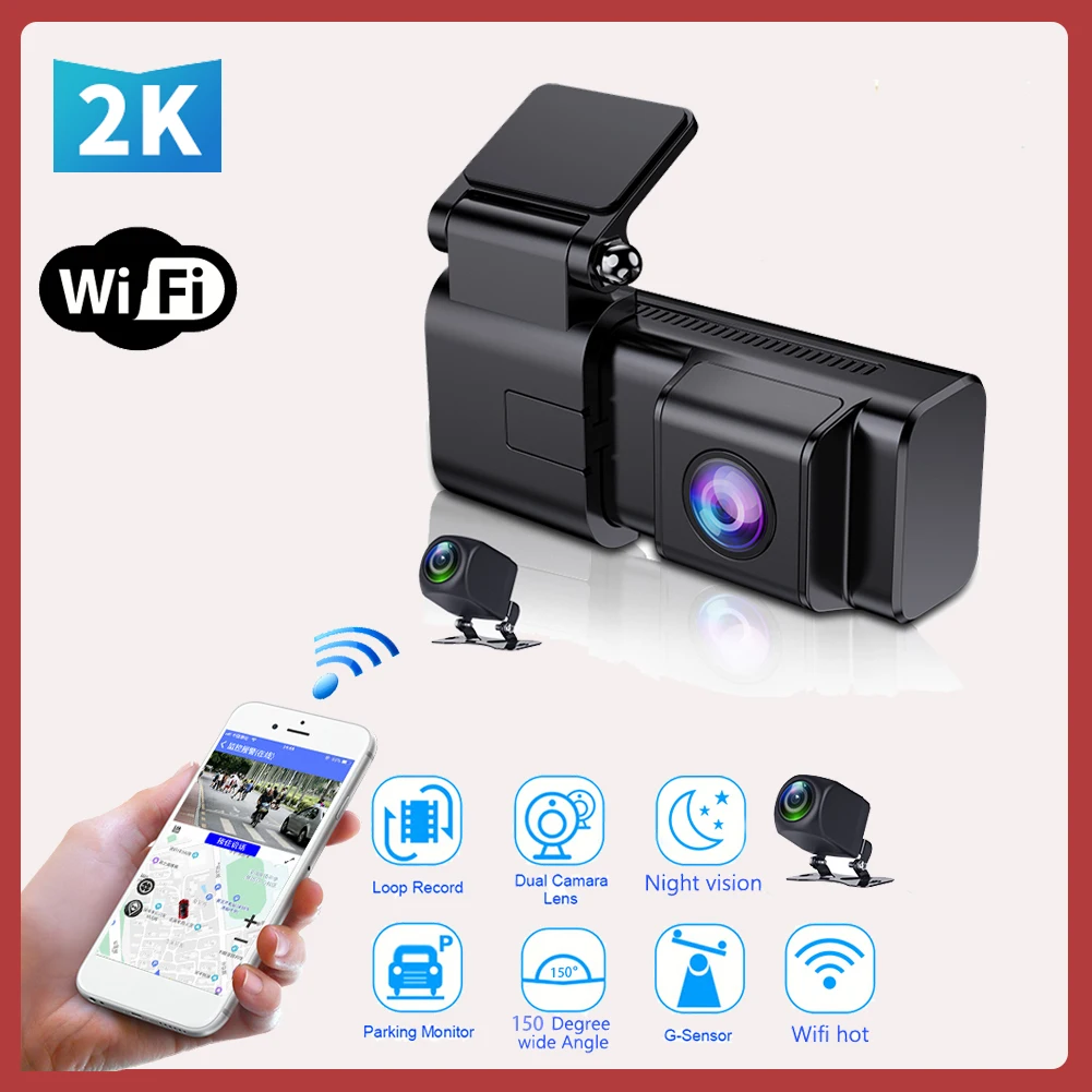 

2K Dash Cam Car DVR WiFi Dual Lens Loop Recording Night Vision Parking Monitor Registrar Auto Camera