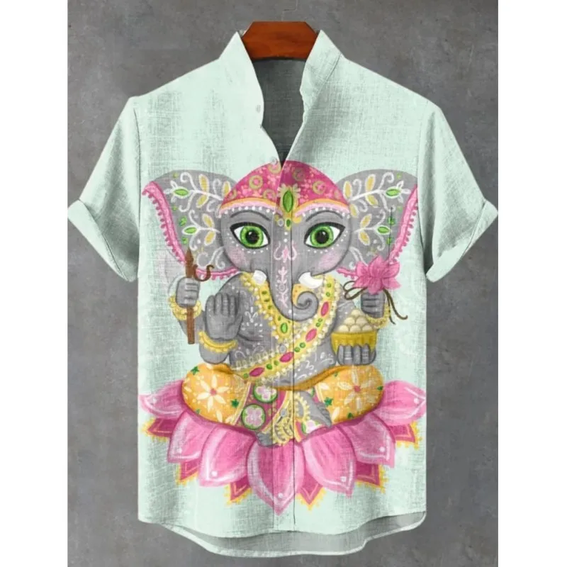 Men's Casual Fashion Linen Shirts Short Sleeve Top Art Print Hawaiian Shirt 2025 Senior Social Shirt Chalas Hombre Verano