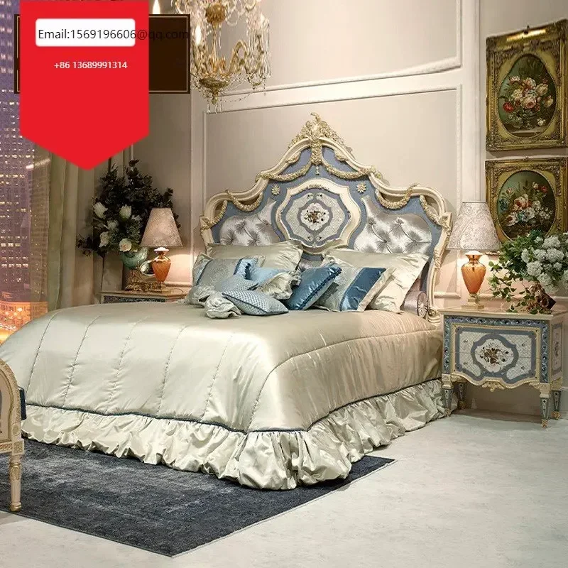 

European style solid wood carved shell fabric double French princess wedding bed Furniture Customization