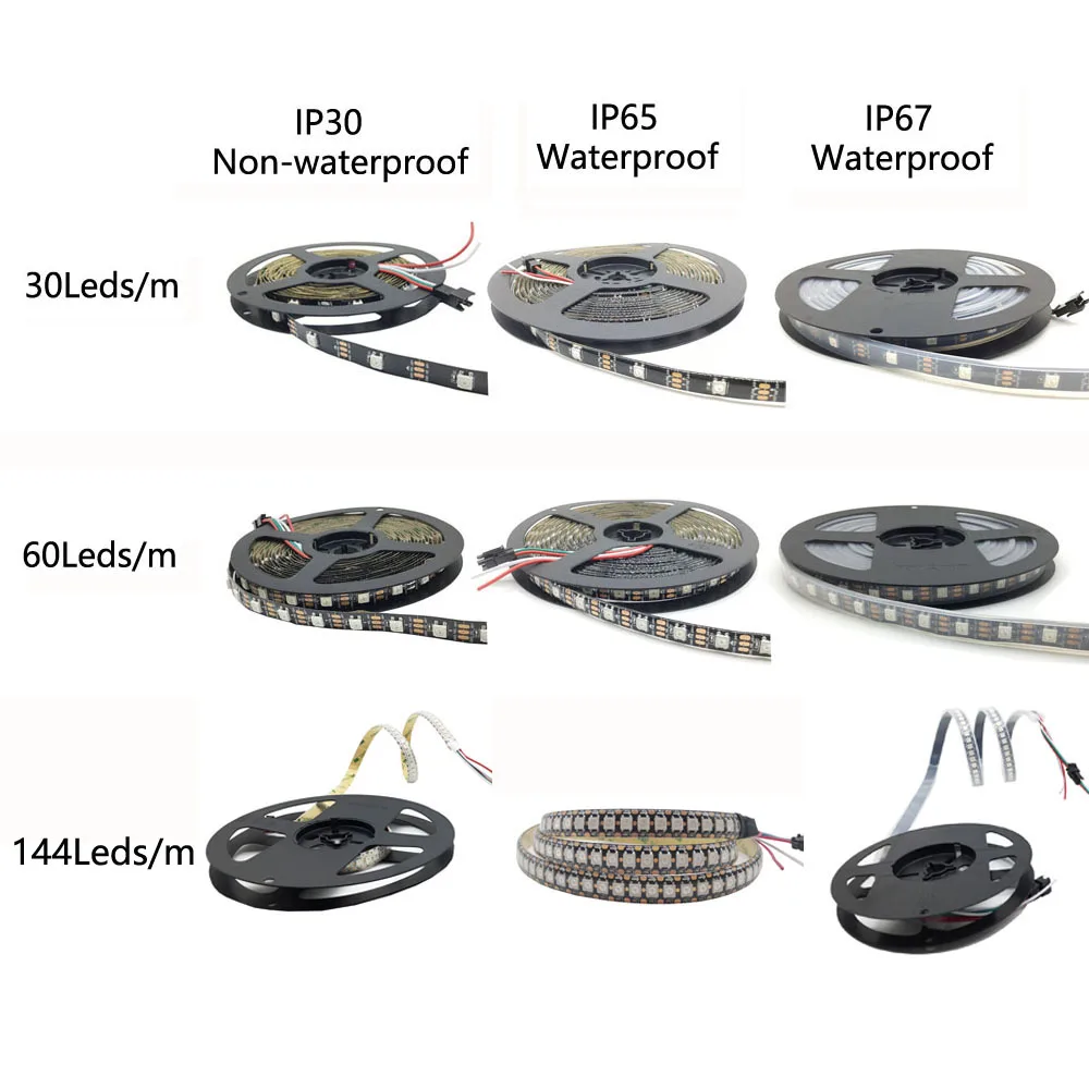 5m WS2812B LED-Leuchten WS2812 RGB LED-Streifen Individuell Adressierbare LED-Lichtleiste Schwarz-Weiß PCB IP30 65 67 5V – Detail 9