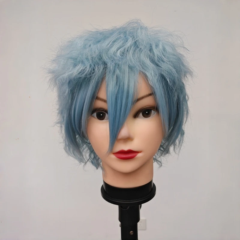Anime Hiro Akademia Shigaraki Tomura Wigs Short Gray Blue Mixed Curly Cosplay Wig + Wig Cap