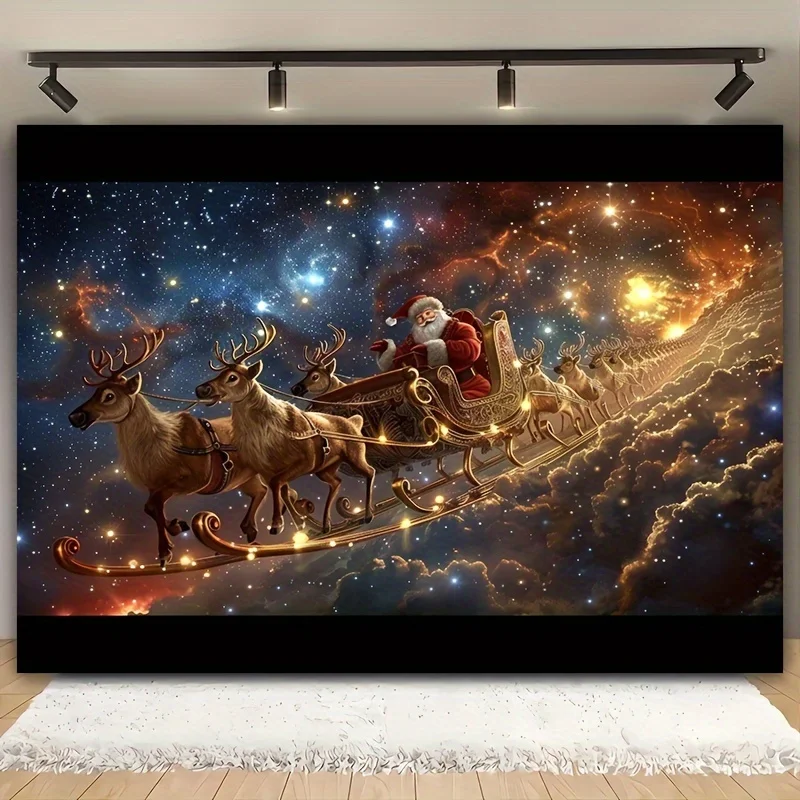 خلفيات عيد الميلاد ذات الطراز الكبير والواقعي مع مزلقة سانتا كلوز ونجوم الرنة والمتلألئة - زينة للعطلات #3