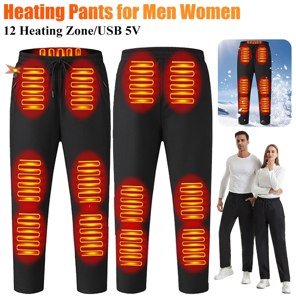 2024 Winter Thermal Hiking Pants USB Electric Heated Pants Ski Wear Heater Sport Warm 12 Heating Zone Waterproof Heated Trousers