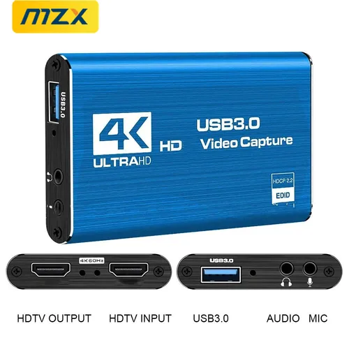Imagen 2 del producto Caja de tarjeta de captura de vídeo MZX 4K Compatible con HDMI 60Hz 30Hz USB 3,0 1080P 60fps 30fps grabadora en vivo Capturador micrófono de Audio de juego