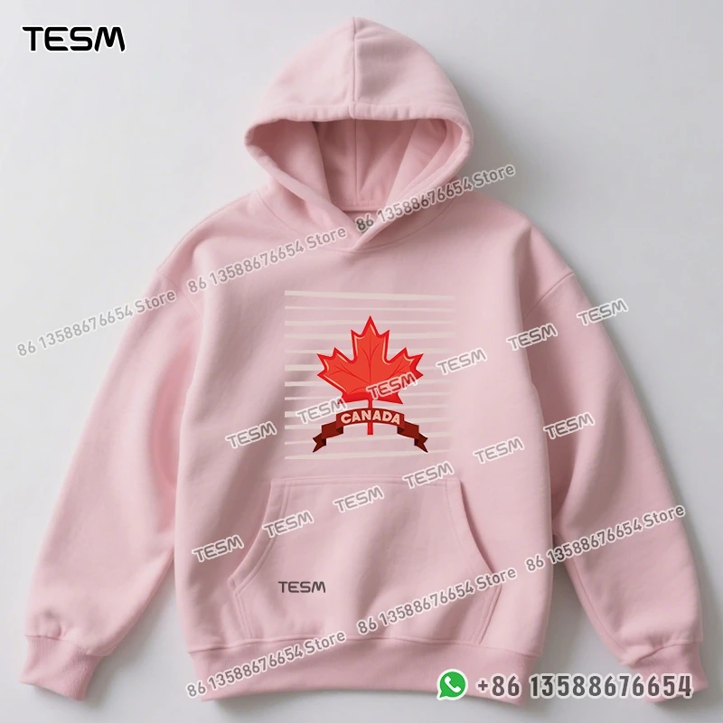 TESM Men Women Hoodie Maple Leaf And Striped Print Trendy Sweatshirt Parent-child Sports Top Party Pullover Long - Sleeves