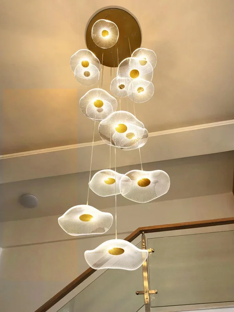 Lotus leaf staircase pendant light living room coffee shop creative LED light remote control dimming