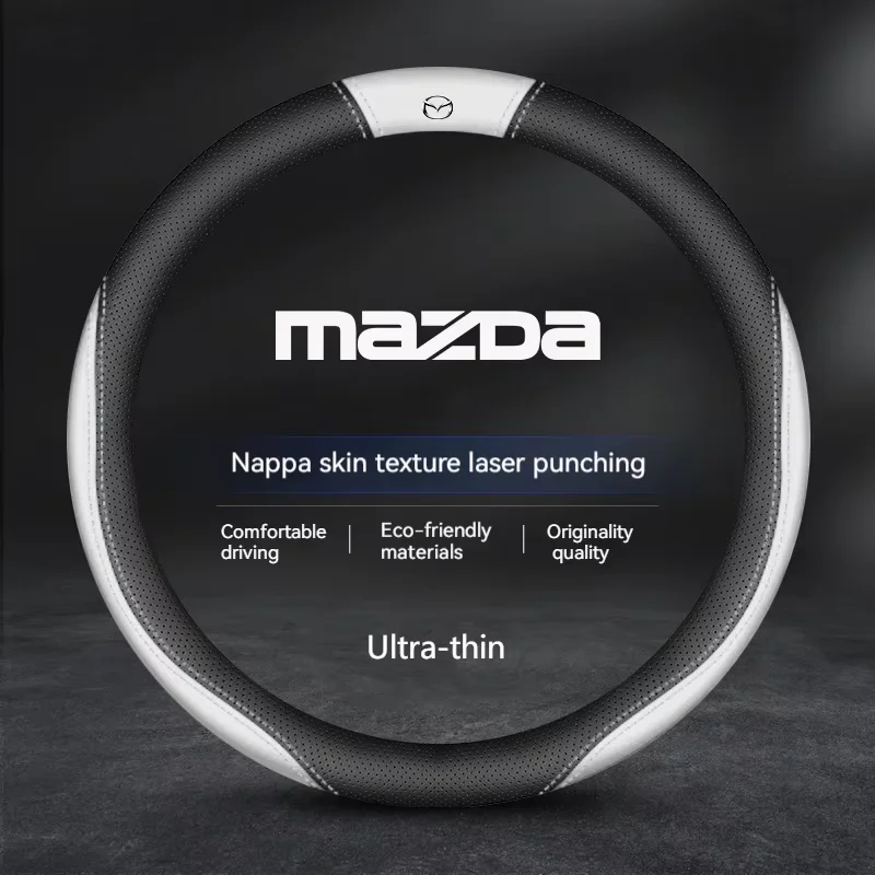 

For Mazda 3 5 6 SKYACTIV Axela Atenza CX30 CX5 CX8 CX9 MX5 RX8 RX7 BT50 Carbon fiber Leathe Car Steering Wheel Cover Accessories