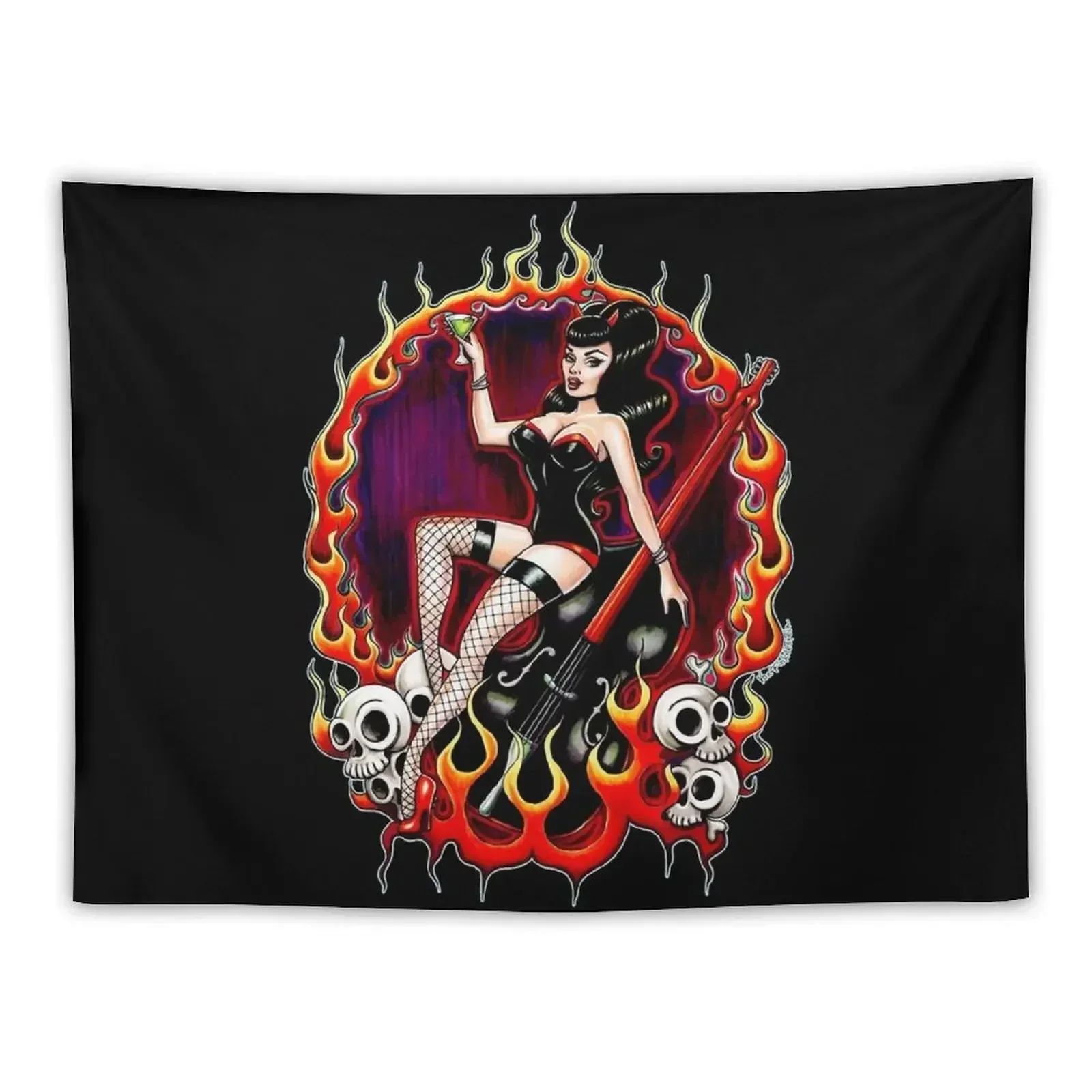 Rockabilly Rockabella (Black) Tapestry Wall Decorations Room Decorations Aesthetics Decor Home Decorative Wall Murals Tapestry