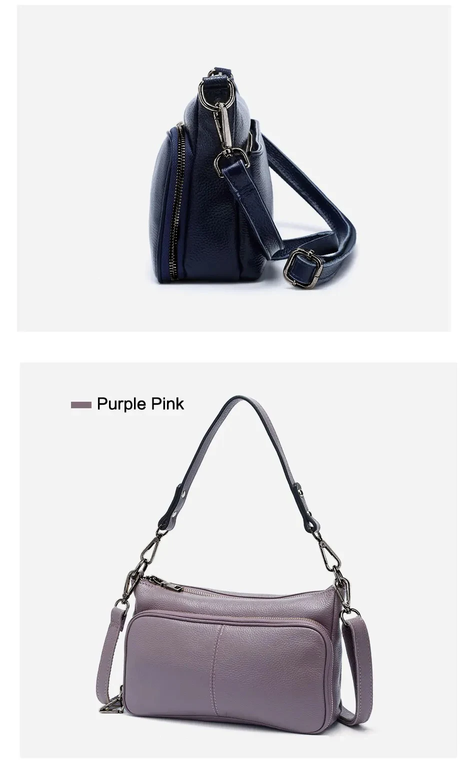 Zency Damen-Umhängetasche aus 100 % echtem Leder, hellviolett, Umhängetasche, Handtasche, modische Hobo-Tasche, Messenger-Taschen, Sac Bolsa – Detail 14