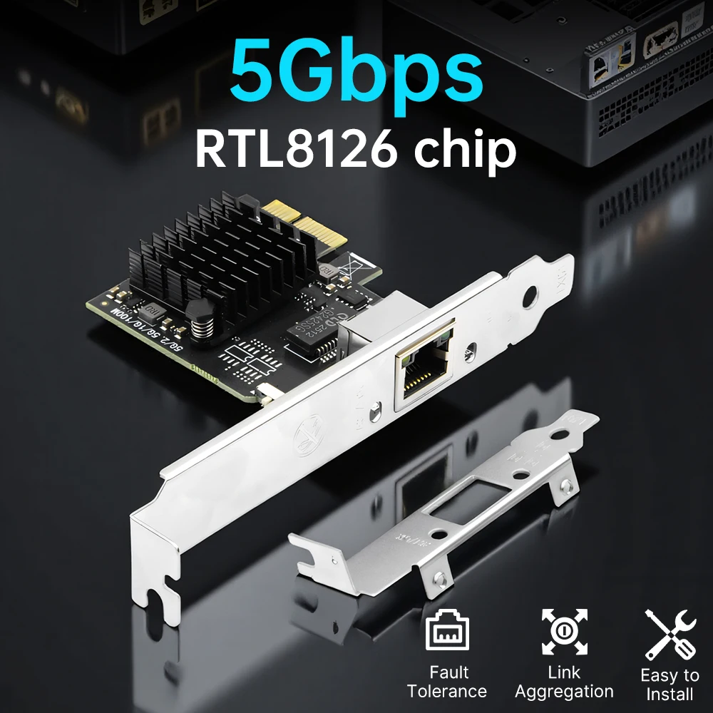 

Чип 5G RTL8126 PCIe к сетевой адаптеру RJ45 Gigabit Ethernet Lan Controller 100/1000/2500/5000M для настольного ПК Win10/11