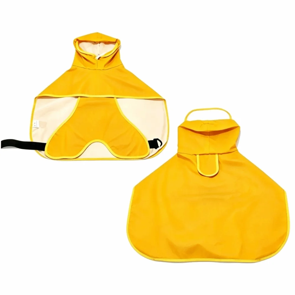 Water Repellent Fabric Dog Rain Poncho Hooded Cut Adjustable Belly Strap Waterproof Pet Cloak Multi Size Range