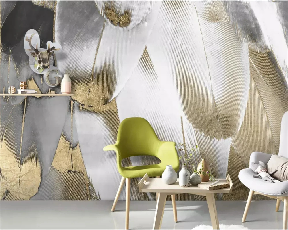 Custom Photo Wallpaper Retro Nordic colored feather lines Mural Wallpaper Living Room Backdrop Wall 3d Wallpaper