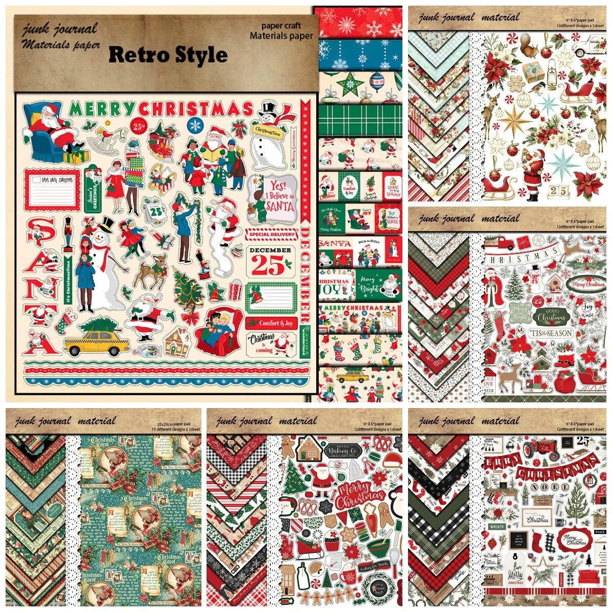 Weihnachtsserie Santa Deer Craft Vintage Scrapbooking Papier Kawaii Art Junk Journal Deco Aufkleber Natürliche Sammlung DIY Papier