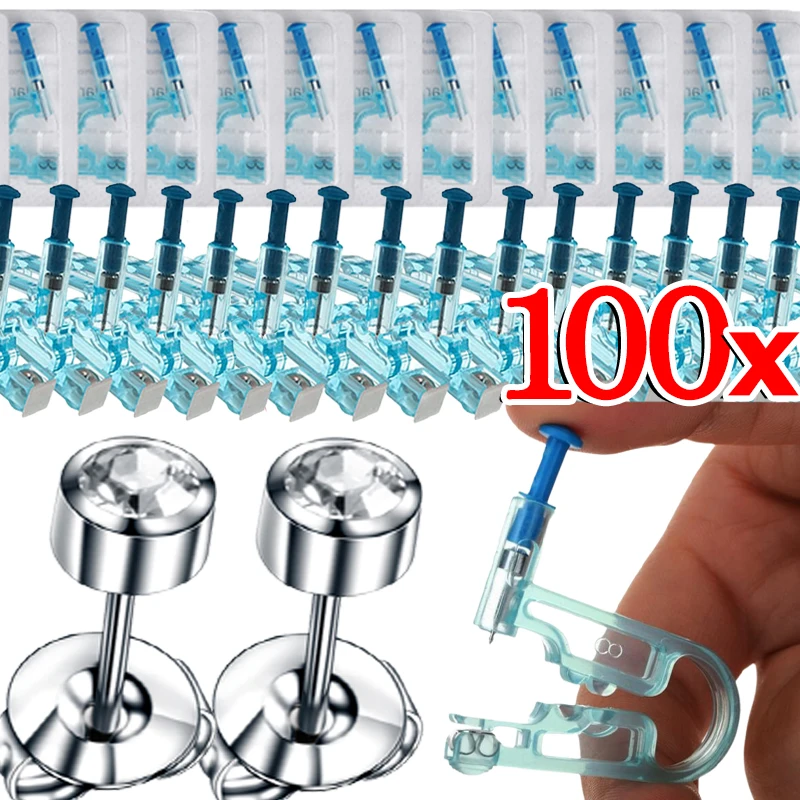 

1/100Pcs Safety Ear Piercer Gun Asepsis Healthy Disposable Ear Studs Piercing Gun No Pain Sterile Body Ear Nose Lip Piercing Kit